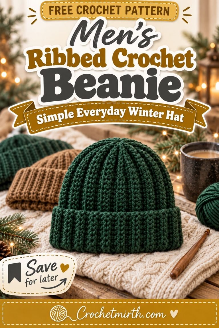 Crochet Beanie Pattern for Men – Simple Ribbed Winter Hat