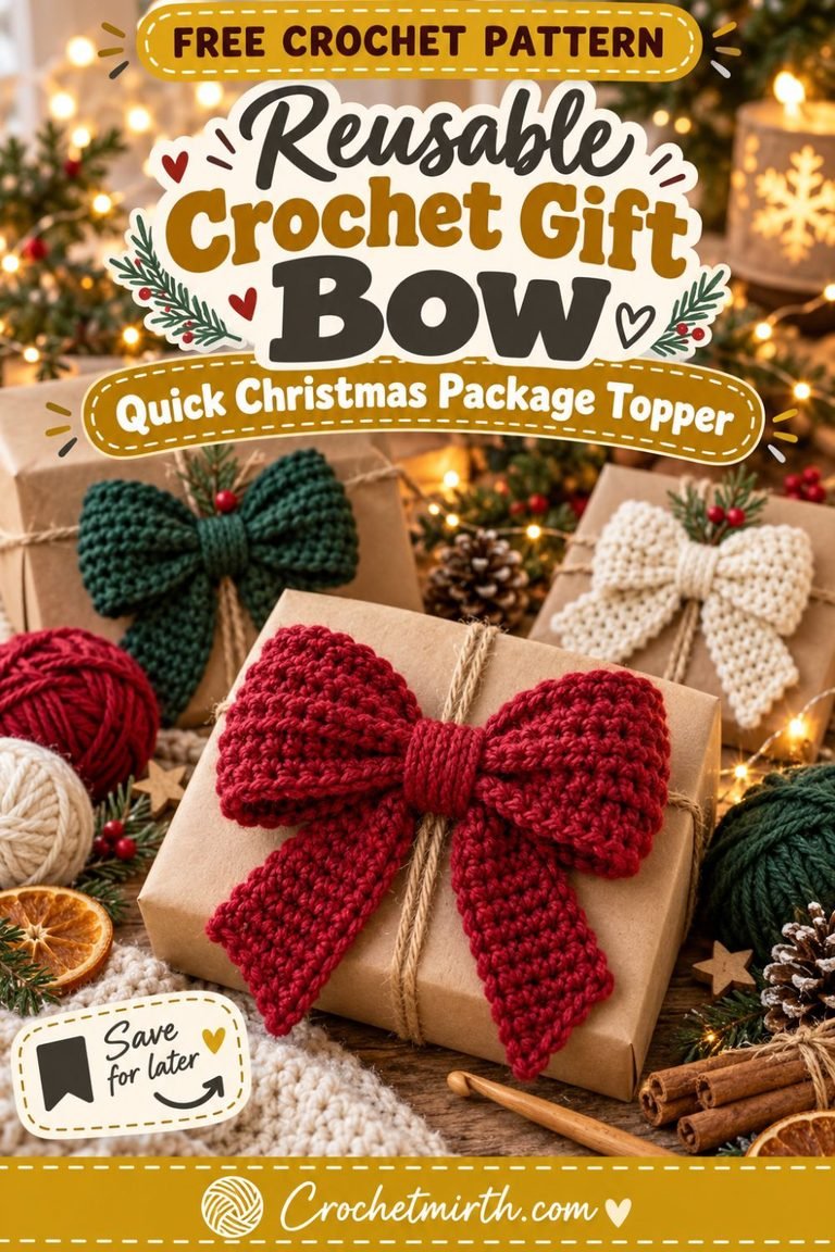 Crochet Bow Gift Topper Pattern – Reusable Christmas Package Bow