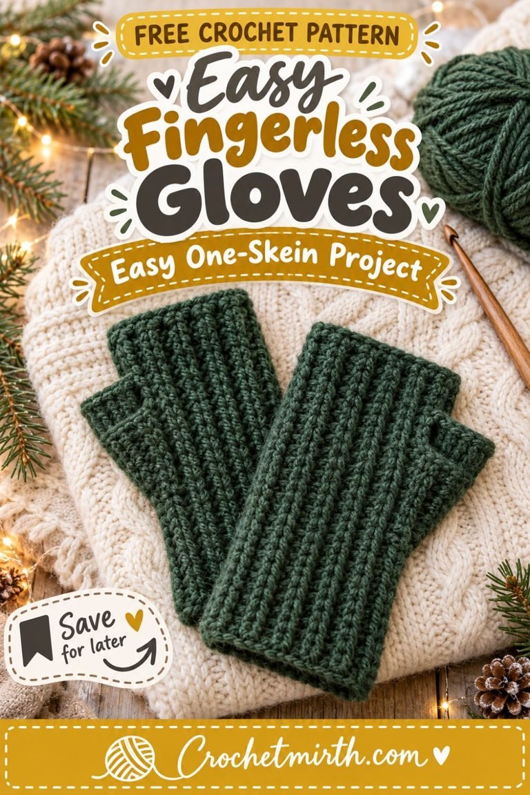 Crochet Fingerless Gloves Pattern with Thumb Hole – Easy One-Skein Project