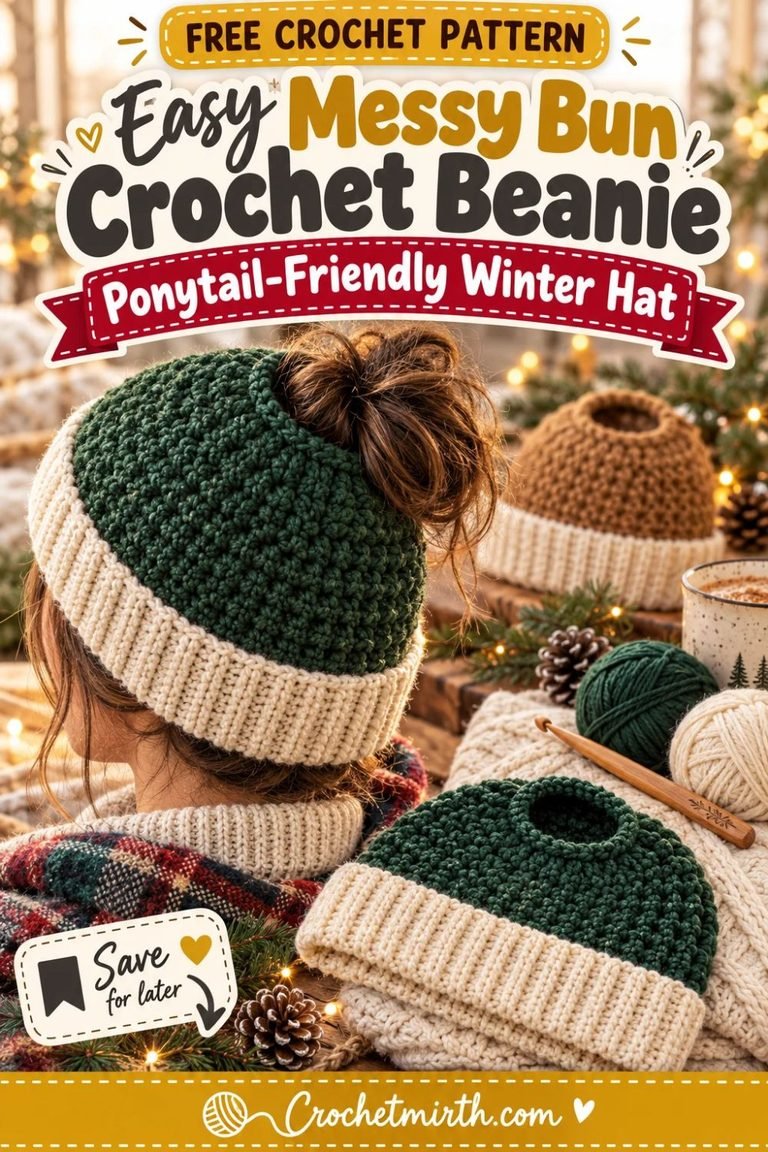 Crochet Messy Bun Beanie Pattern – Easy Ponytail Winter Hat