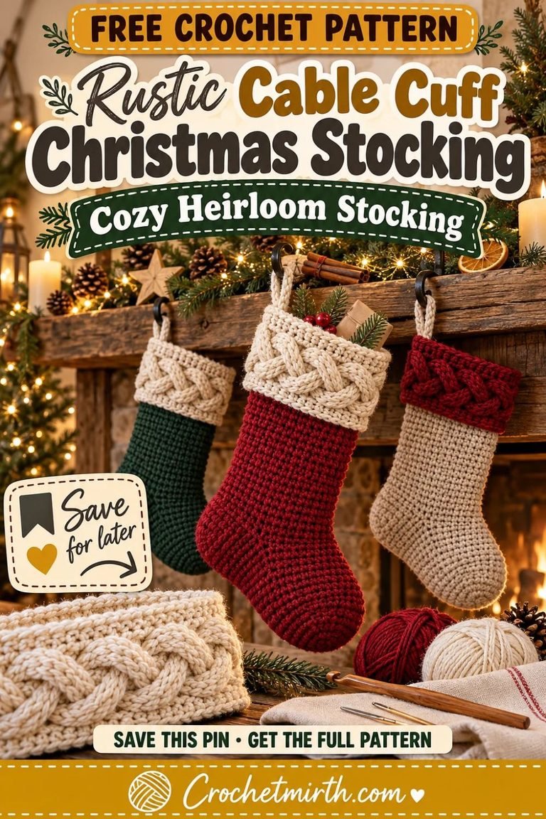 Free Crochet Christmas Stocking Pattern with Cable Cuff – Rustic Heirloom Stocking