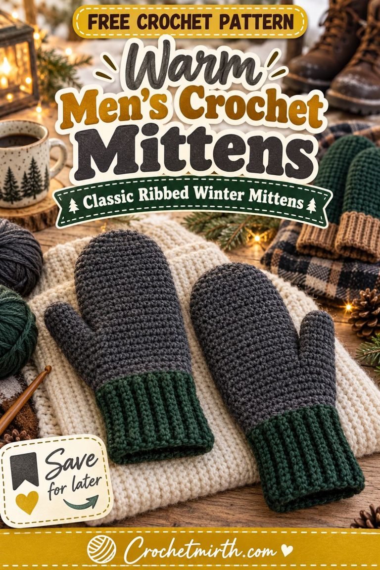 Men’s Crochet Mittens Pattern – Warm Ribbed Winter Mittens