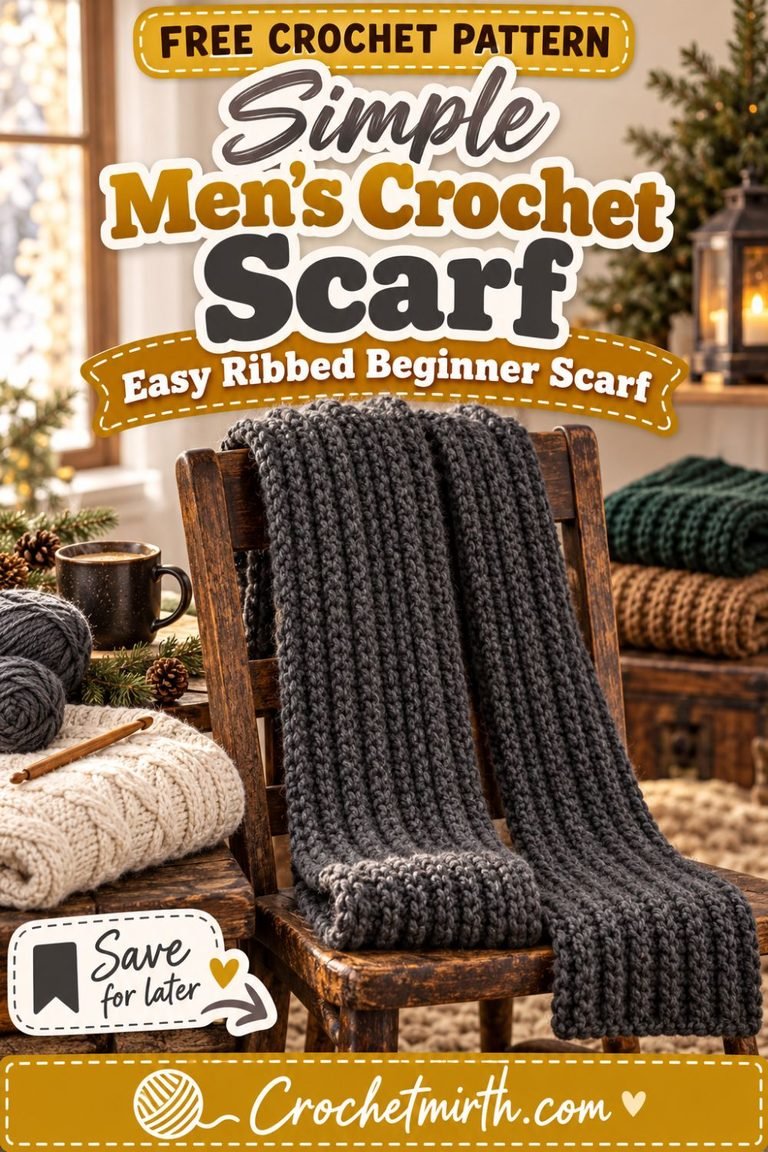 Men’s Crochet Scarf Pattern – Simple Ribbed Beginner Scarf