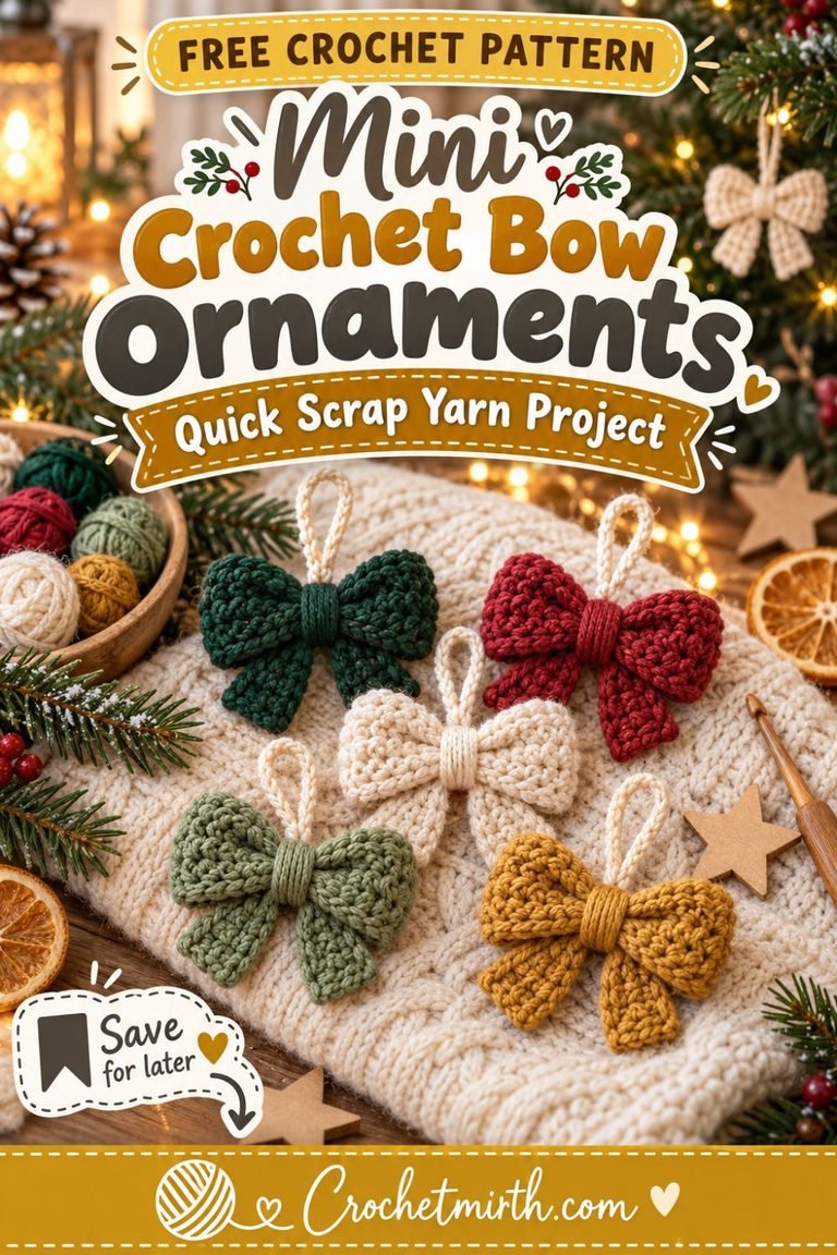 Mini Crochet Bow Ornament Pattern – Quick Scrap Yarn Christmas Bows