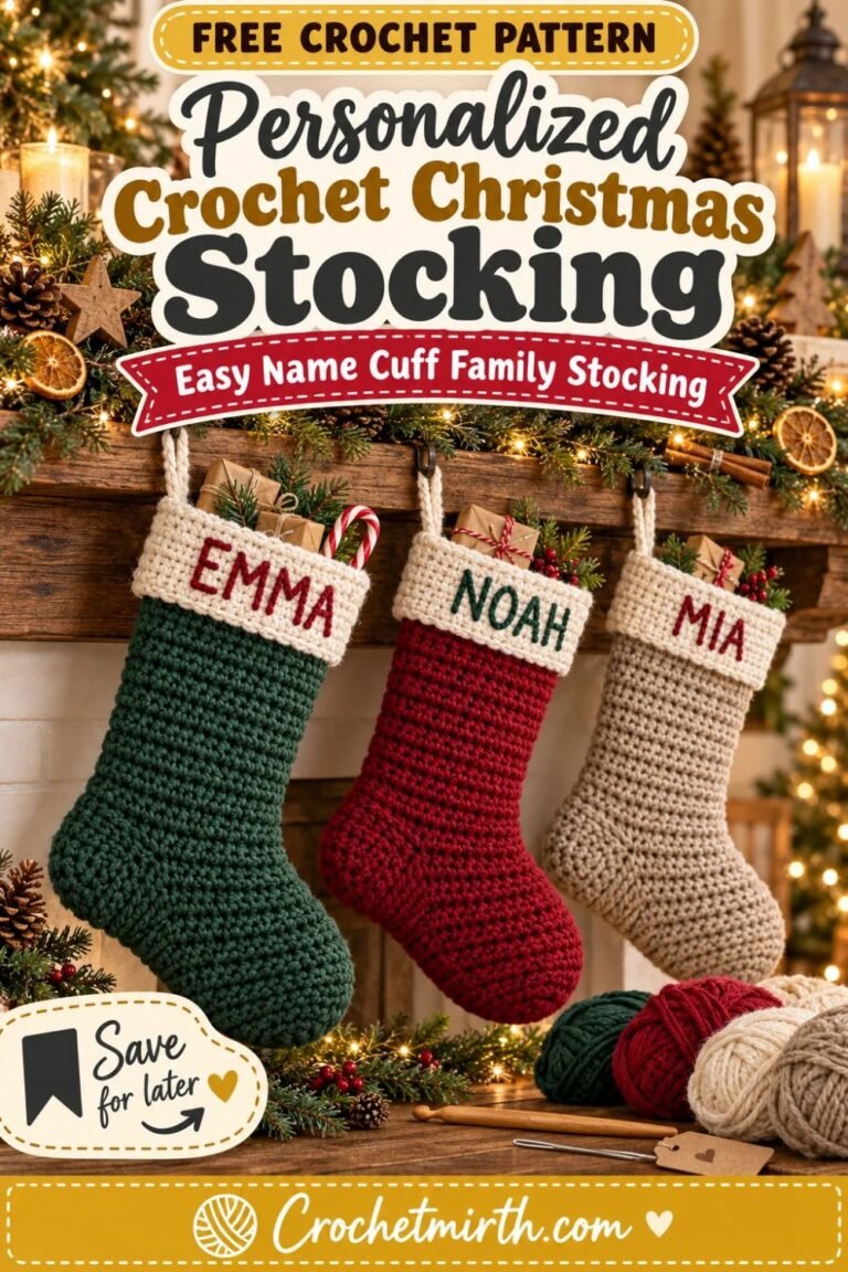 Personalized Crochet Christmas Stocking Pattern – Easy Name Cuff Stocking