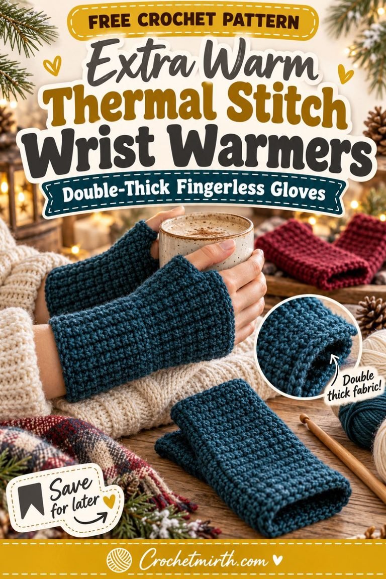 Thermal Stitch Crochet Wrist Warmers – Extra Warm Fingerless Gloves